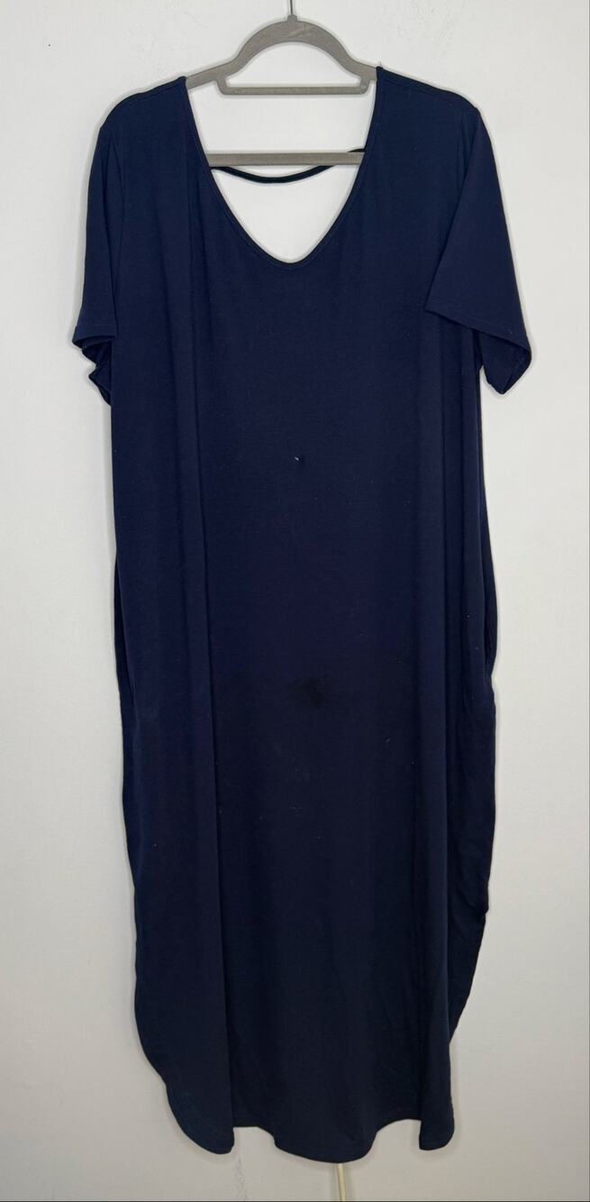 Kancystore Navy Blue V neck Short Sleeve Maxi Dress Size 3XL Rounded Hems Slits